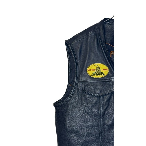 First Classics Mens Vest Vintage Genuine Leather Motorcycle Logo Black Large - Picture 3 of 10